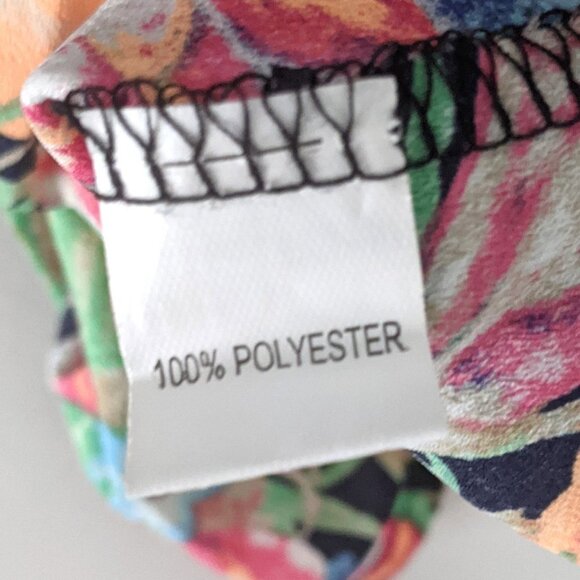 Reverse Tropical Floral Mini Dress Strappy Ruched Side Cinched Waist Black Blue - Picture 8 of 10